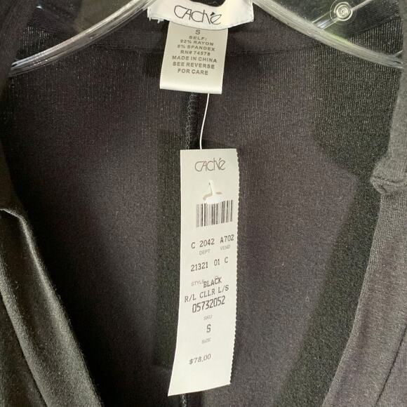 Cache Blouse Womens Size S Black Long Sleeve Collared Wrap Top V-Neck Ruched NWT - Picture 9 of 10